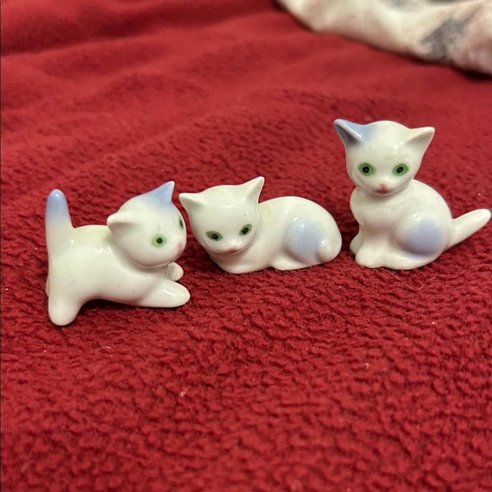 Porcelain Cat Figurines - White and Blue